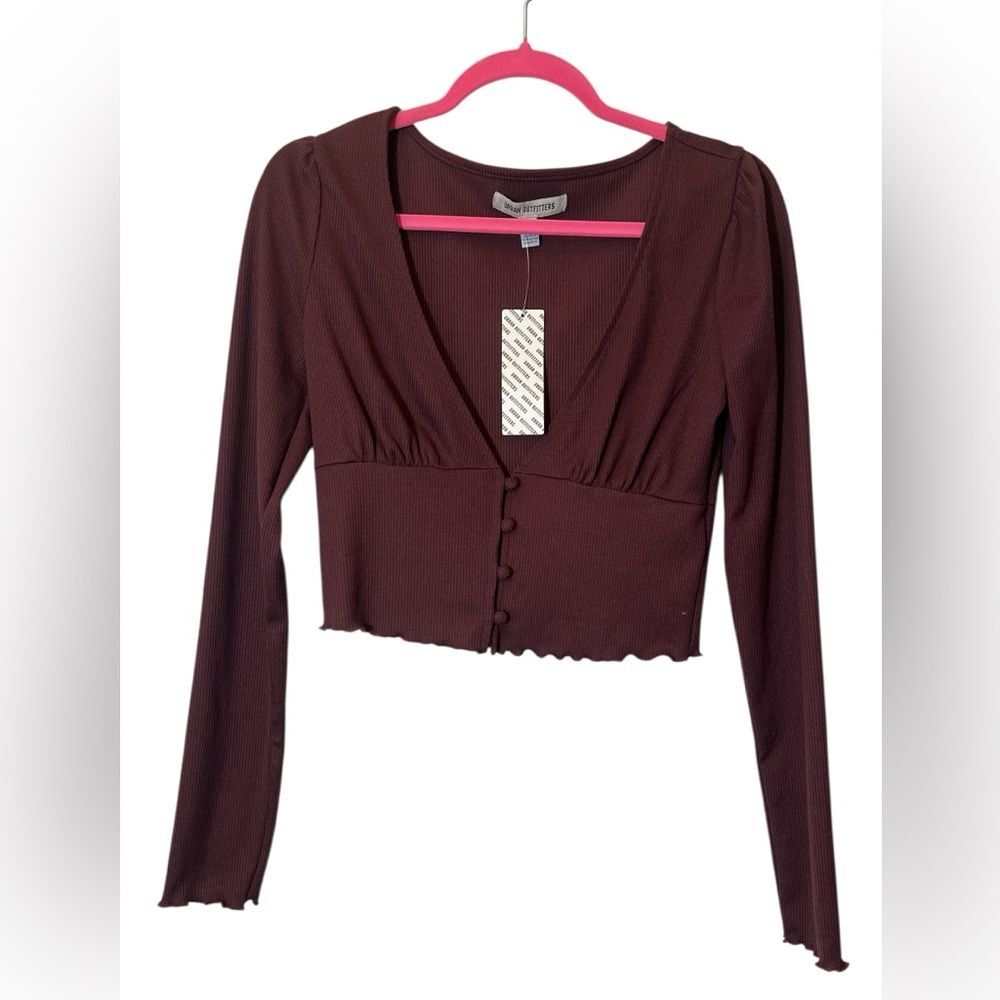 Urban Outfitters Ruby Button Up Crop Top in Wine Size M Y2K NEW